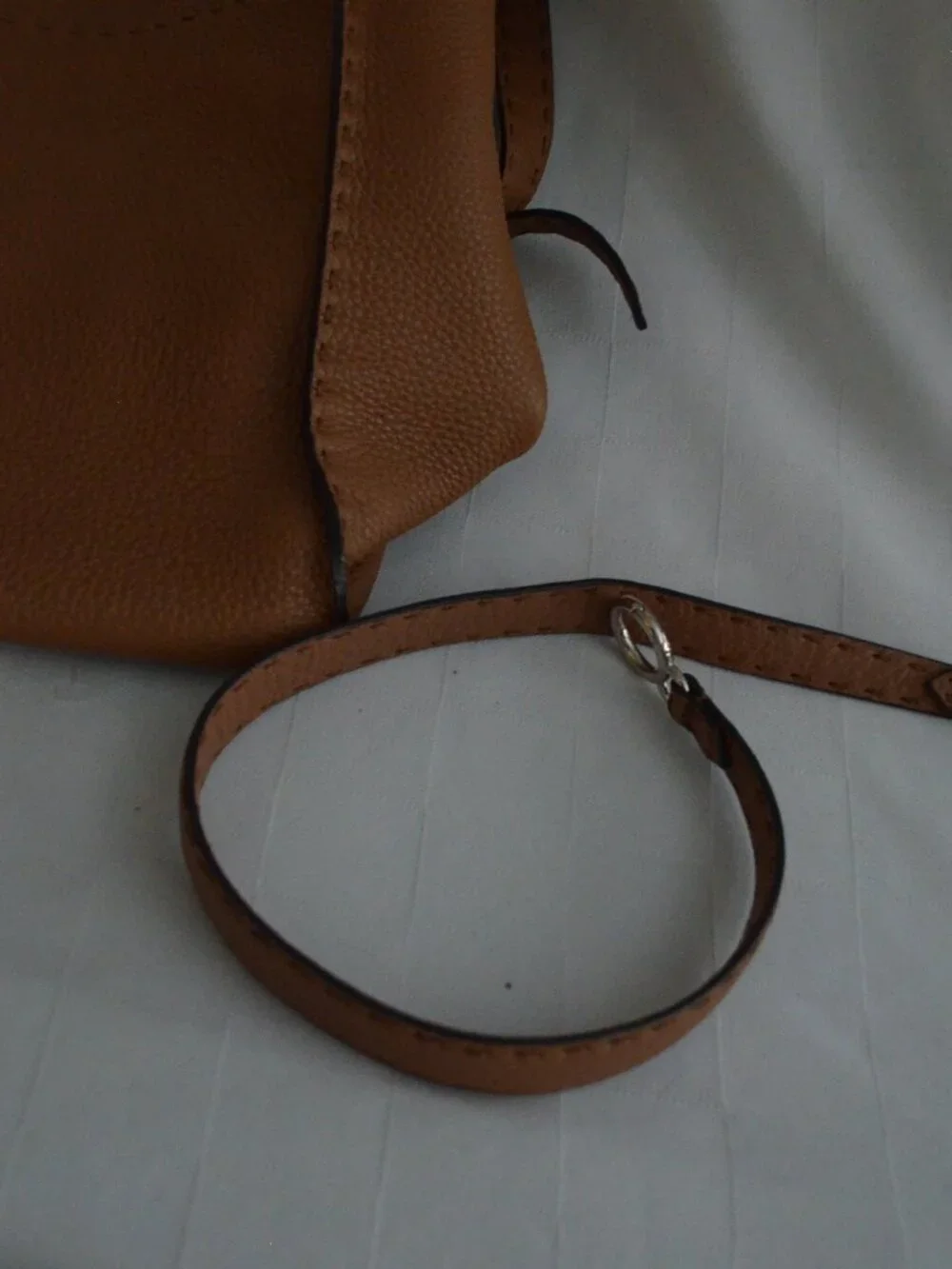 Fendi  Brown Leather Selleria Anna Top Handle Shoulder Strap Bucket Bag